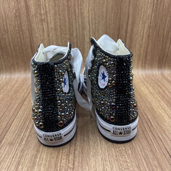 Converse All Star Chucks Custom Bling Wedding High Sneaker Kids 6.5/ Women’s 8 - Picture 3 of 10